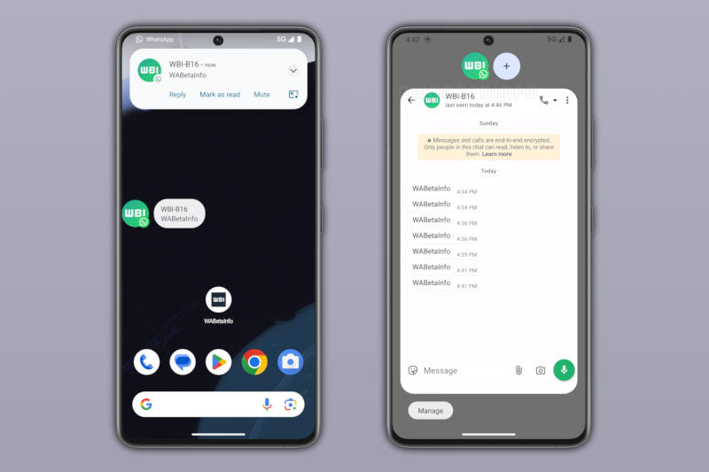 Android'da WhatsApp, sistem bildirimlerinin nadir bir biçimi olan "baloncukları" desteklemeye başlayacak