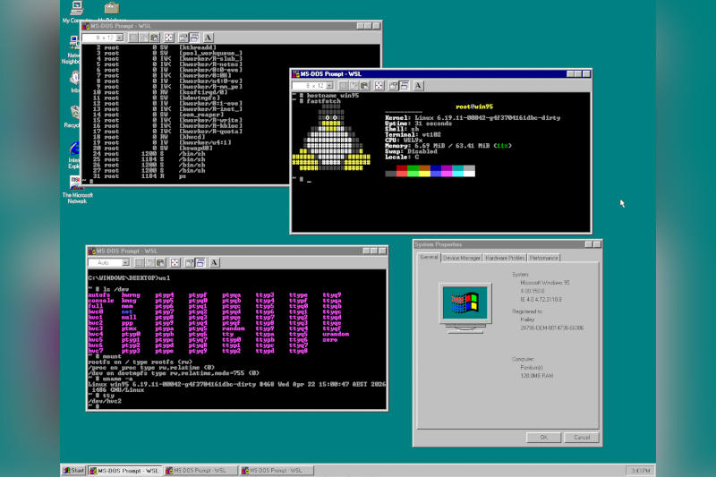 Büyük bir numara: Bir kız modern Linux'u Windows 95 üzerinde çalıştırıyor