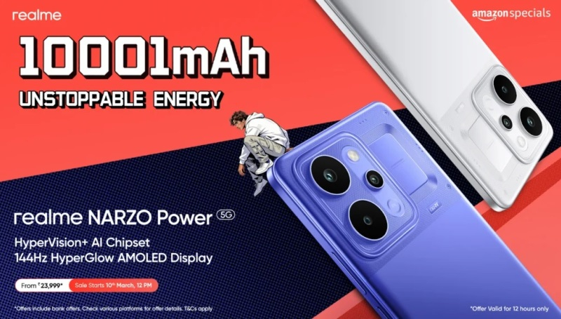 Realme, 10 001 mAh batarya ve 305 dolarlık fiyatla Narzo Power 5G'yi piyasaya sürdü