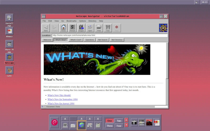 Kullanıcı, tarayıcı içinde doğrudan çalışan grafik arayüzlü 1994 yılına ait bir Linux'i geri yükledi