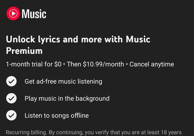 Google, ücretsiz kullanıcılar için YouTube Music'teki şarkı sözlerini gizledi